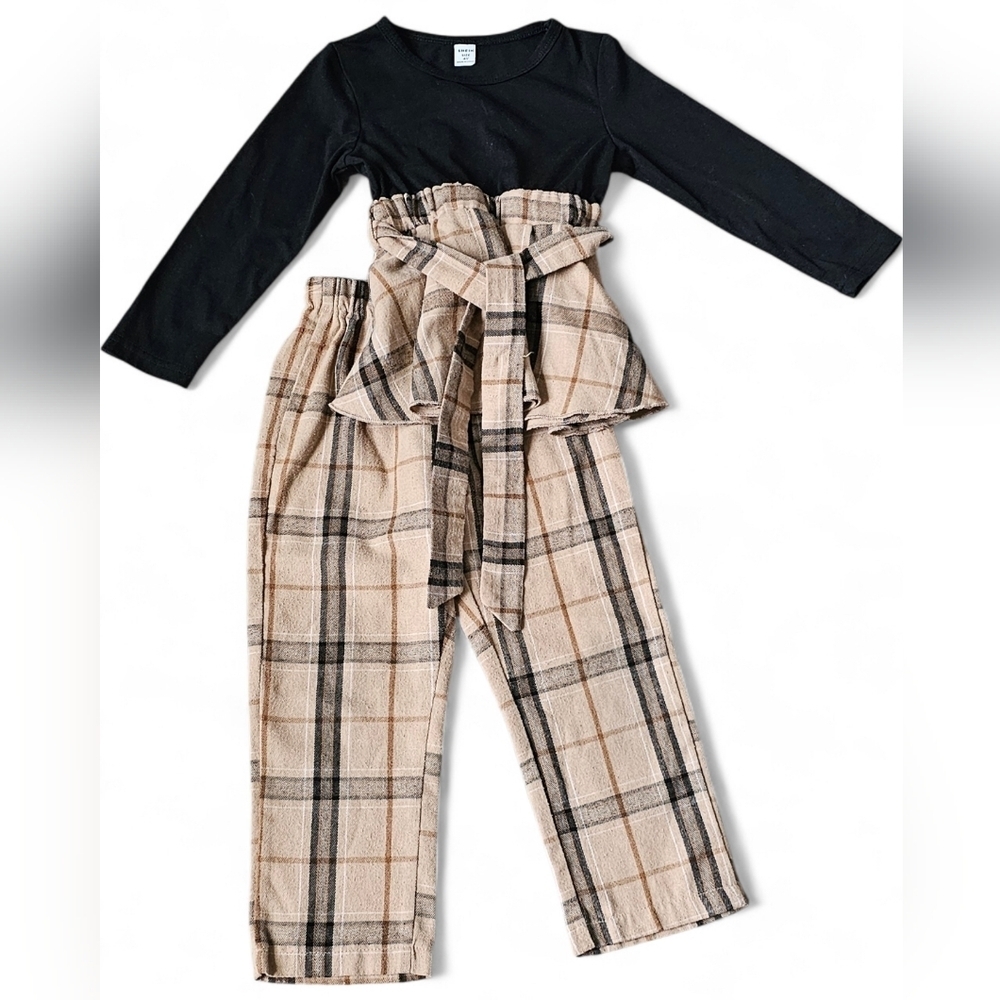 Girls Plaid Paperbag Pants Set Size 4Y